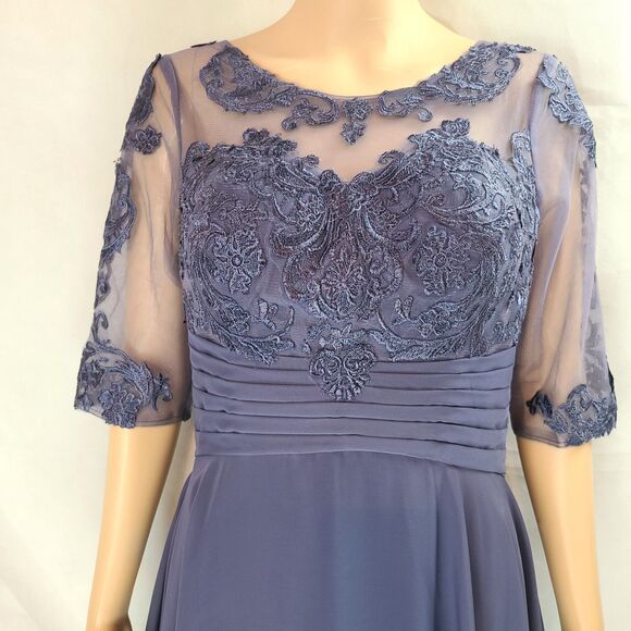 New Mother of the Bride (8) Stormy Blue Chiffon Half Sleeve Hi Lo  Maxi Dress - Picture 3 of 13